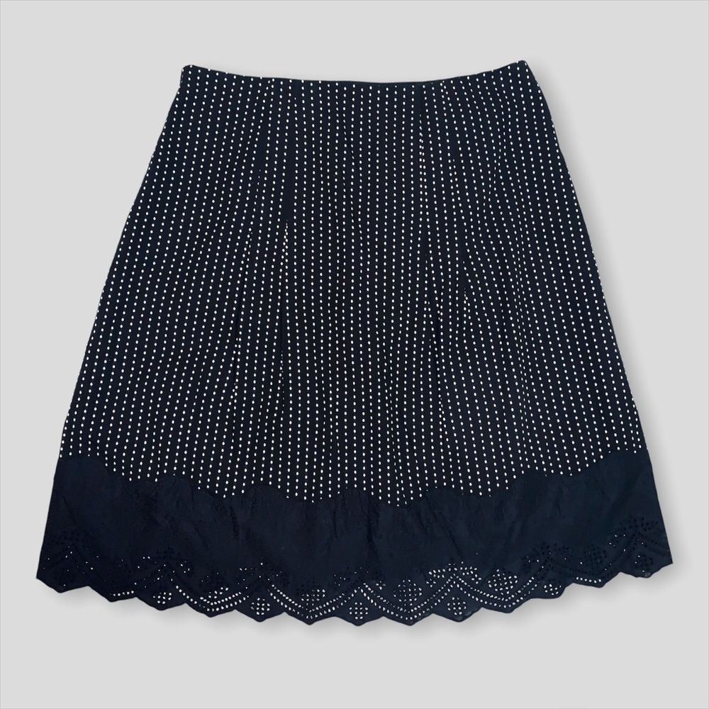 ANN TAYLOR Black and White Polka Dot Eyelet Hem Cotton Skirt